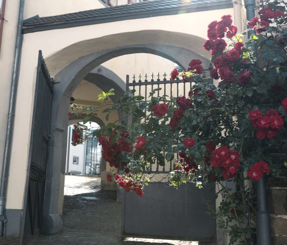 Eingang zum Rosengarten in der Abenddämmerung